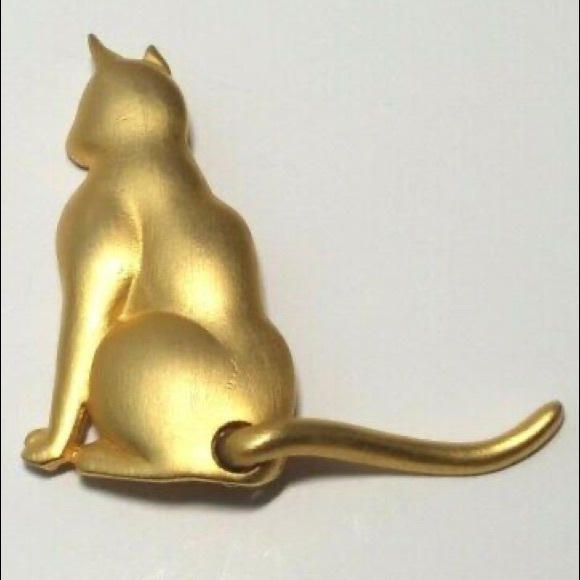 JJ Brushed Goldtone Cat With Movable Tail Brooch - Picture 3 of 5